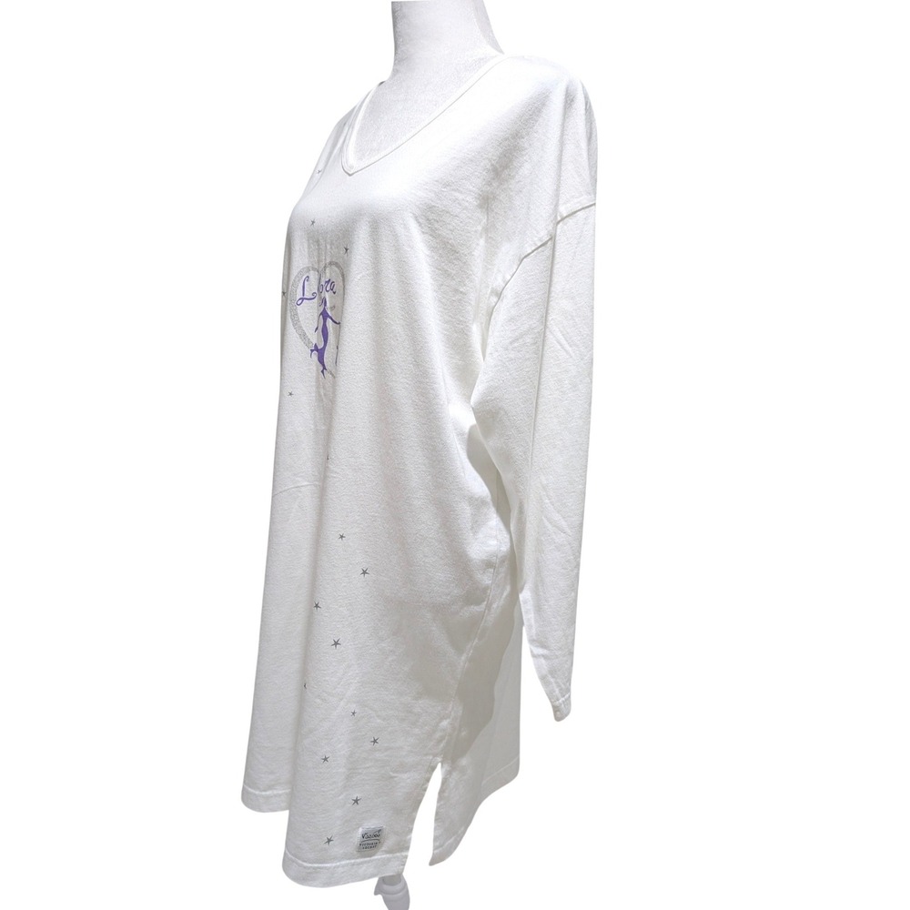 VTG Victorias Secret Libra Zodiac Nightshirt White Cotton V-Neck Y2K S / M - Picture 2 of 10